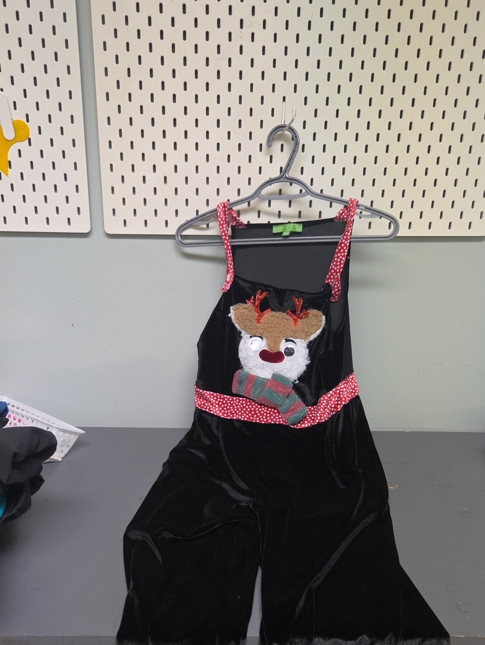 Girls Black Velvet Reindeer Romper with Red Polka Trim Girls Xl